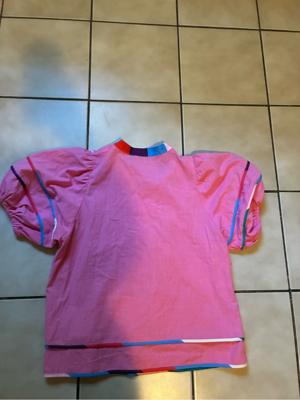 Pink Puff-Sleeve Cotton Peasant Top - Picture 5 of 6